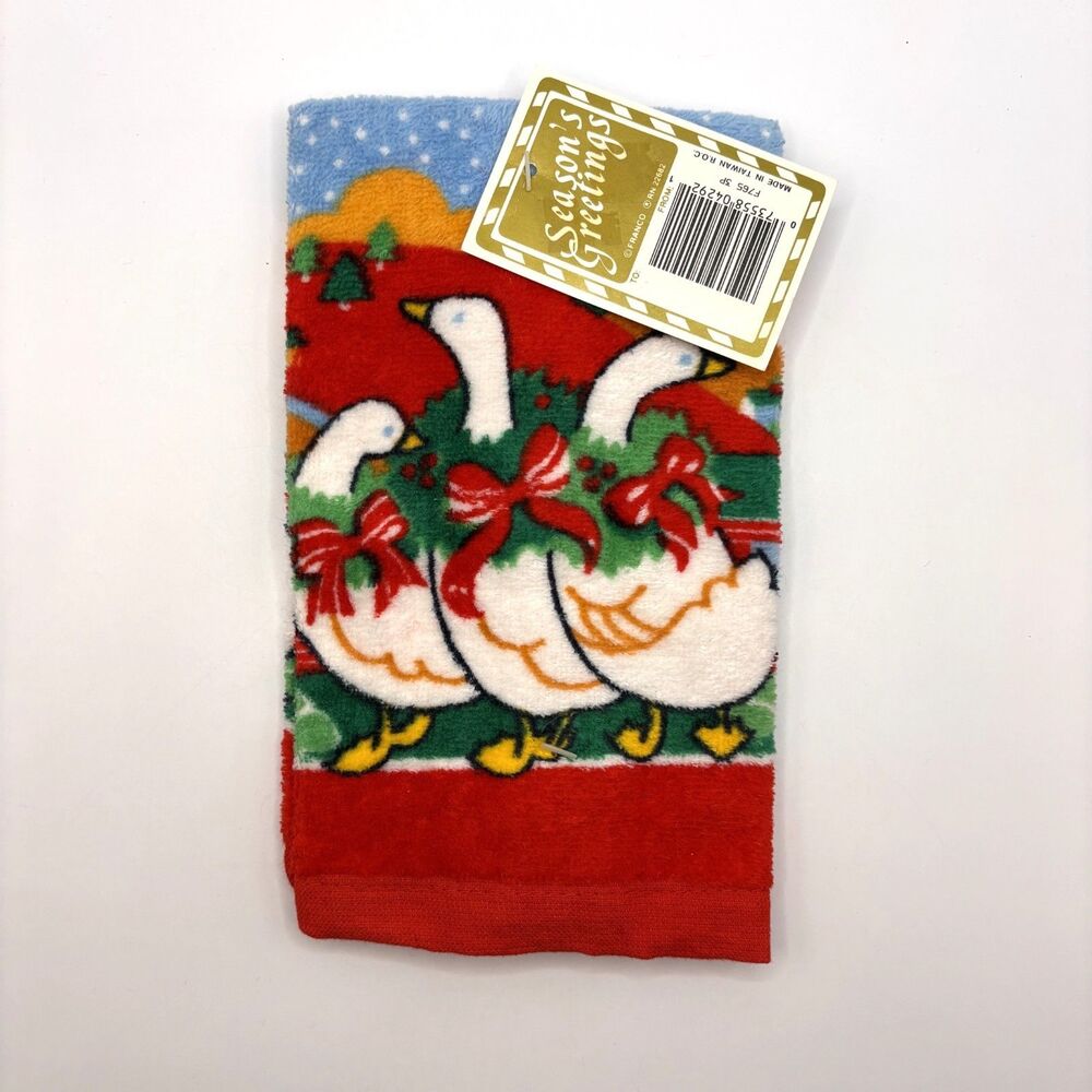 Vintage Country Geese Christmas Kitchen Towel Franco Red 10”x16” New with Tags